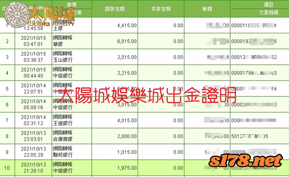 太陽城娛樂城玩家提領出金圖,優質服務誠信出款。